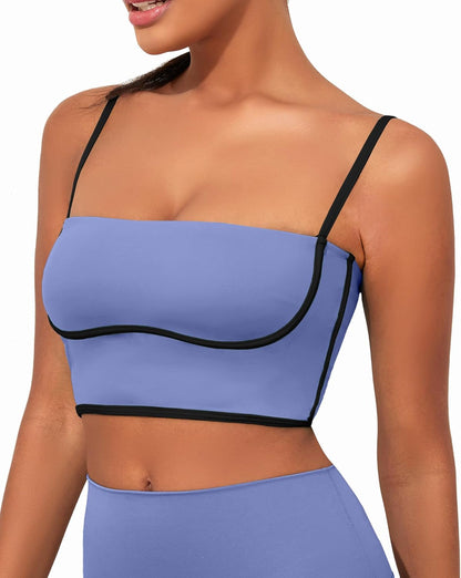 Womens Workout Tank Tops Square Neck Longline Sports Bra Support Crop Yoga Top Spaghetti Strap Built in Bras - WORLD TIME VISITS
