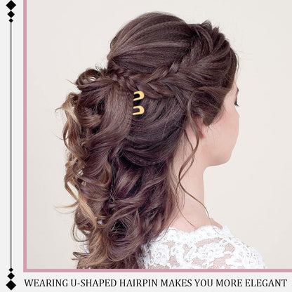 6 Pieces Hair Pins Simple Metal U Shaped French Gold Hair Fork Sticks 2 Prong Updo Chignon Pins for Women Lady Buns Accessories(Gold, Silver, Rose Gold)