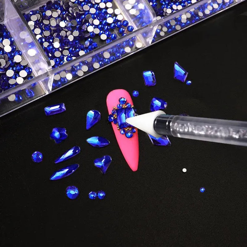 3000Pcs/Box Mixed AB Glass Crystal Diamond In Grids 21 Shape and  Flatback Nail Art Rhinestone Set with 1 Pick Up Pen