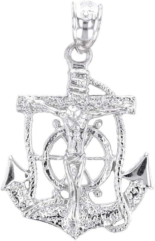 Religious Jewelry Solid Sterling Silver Mariners Anchor Crucifix Pendant - WORLD TIME VISITS