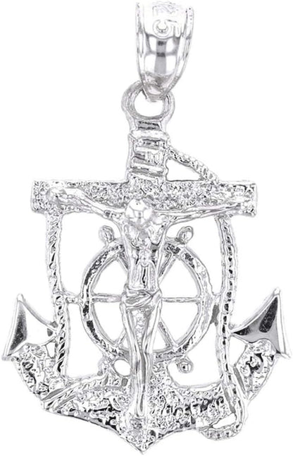 Religious Jewelry Solid Sterling Silver Mariners Anchor Crucifix Pendant
