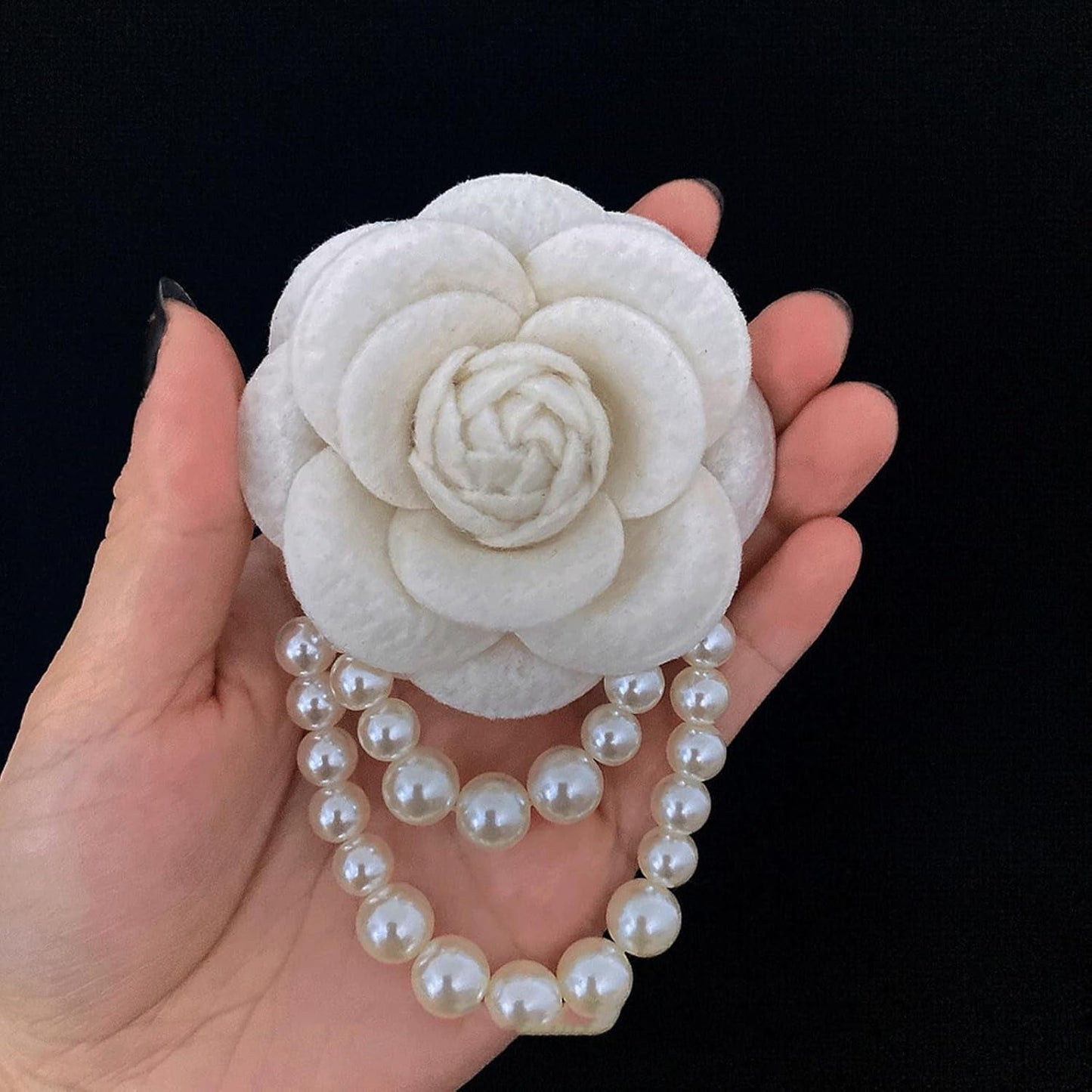 Vintage Wool Camellia Flower Pearl Tassel Brooches Pin Bracelet,Hairpin Headpieces Brooch Shawl Pins Wedding Party Gift Dainty Elegant Lapel Pins Dress Suit Clothes Accessories