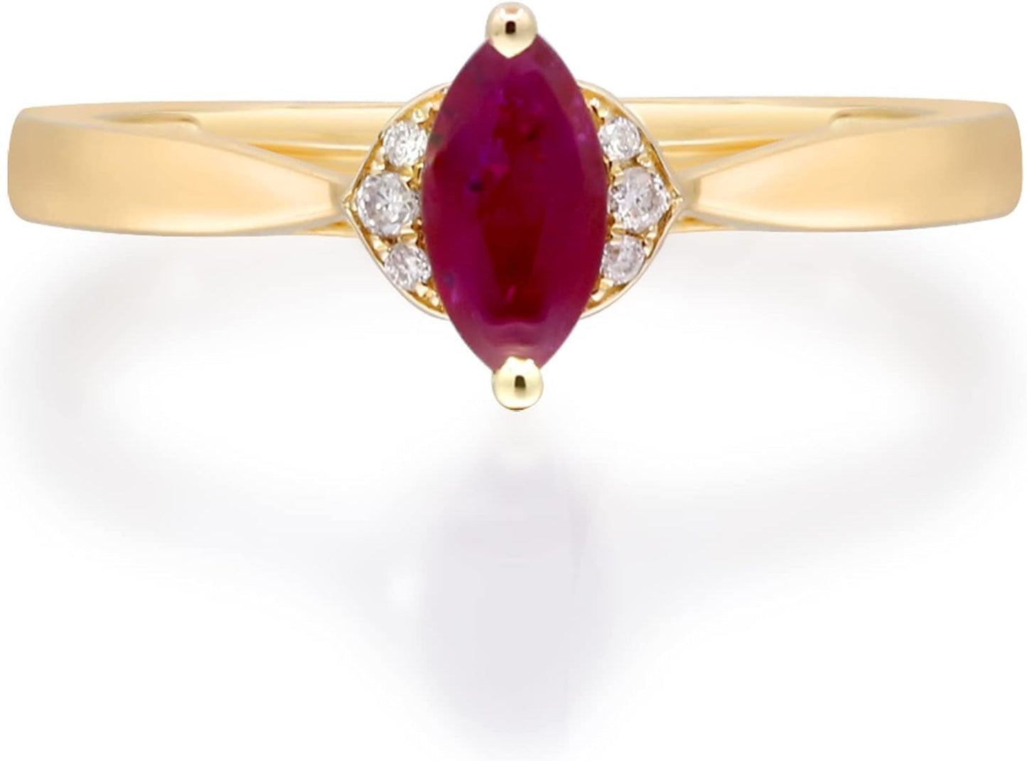 14K Yellow Gold Mozambique Genuine Ruby Ring with Diamonds for Women | Ethically, Authentically & Organically Sourced (Marquise-Cut) Shaped Ruby Hand-Crafted Jewelry for Her | Ruby Ring for Women