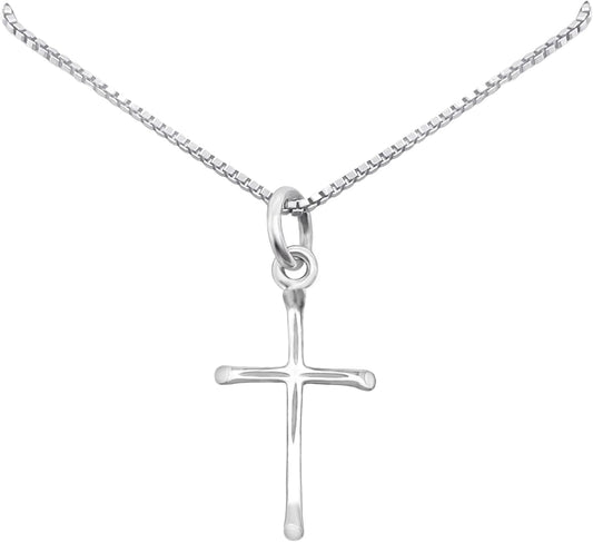 Delicate and Dainty Tiny Sterling Silver Cross Necklace for Women, Gift Necklace for Teens, Godmother Gift, Goddaughter Gift Necklace, 18 Inches - WORLD TIME VISITS