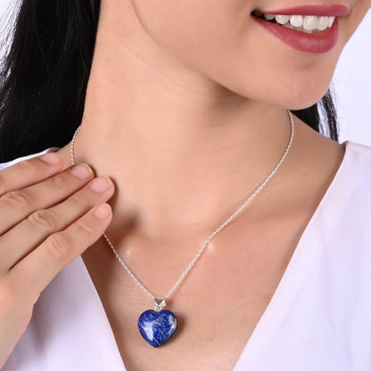 Lapis Lazuli Necklace, Heart Pendant Necklace, Blue Heart Necklace, September Birthstone Jewelry, Everyday Wear, 925 Silver 16+2 Inch Adjustable Chain, Gift for Her