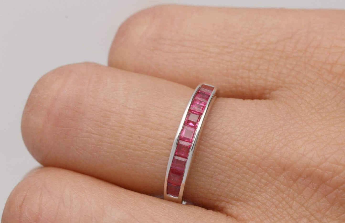 14K White Gold Mozambique Genuine Ruby Ring with Diamonds for Women | Ethically, Authentically & Organically Sourced (Square-Cut) Shaped Ruby Hand-Crafted Jewelry for Her | Ruby Ring for Women
