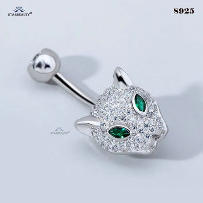 Starbeauty 1 Piece 1.6X6/8/10Mm Luxury 925 Sterling Silver Navel Ring Accessories Green Eye Leopard Belly Piercing Ombligo Crystal Zircon Belly Button Rings Navel Pierc Jewelry