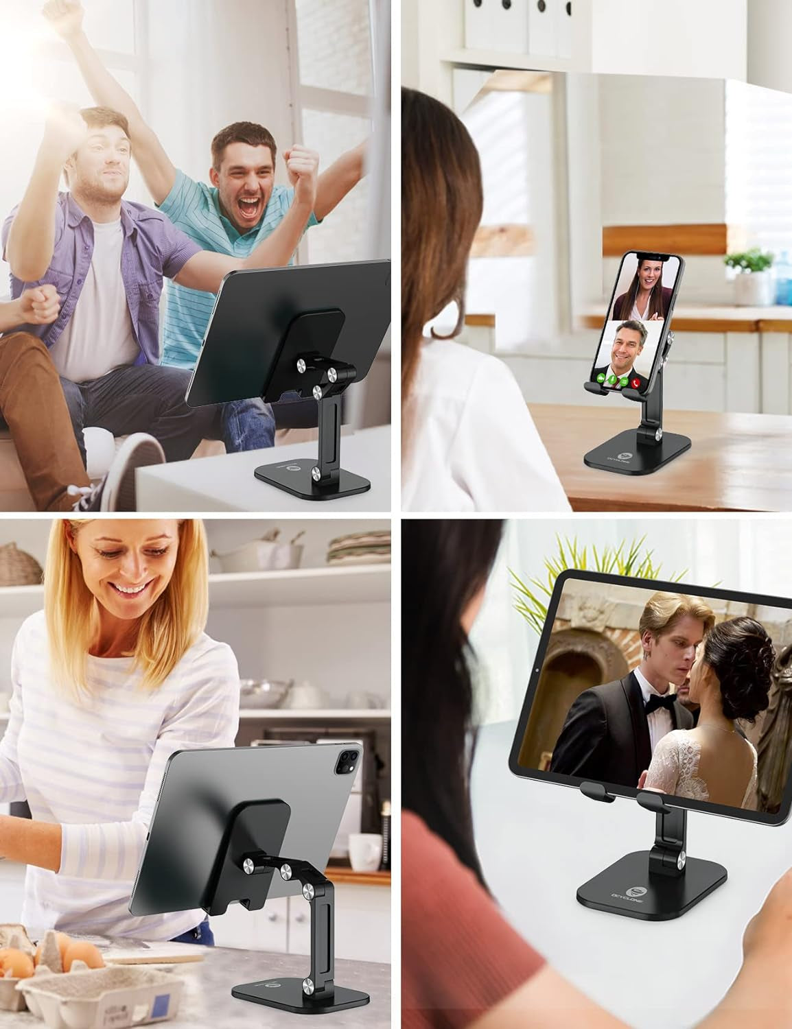 Phone Stand, Adjustable Height and Angle Cell Phone Stand for Desk Foldable Holder, Taller Iphone Stand Compatible 4-11 Inch All Mobile Phone/Ipad/Tablet - Black