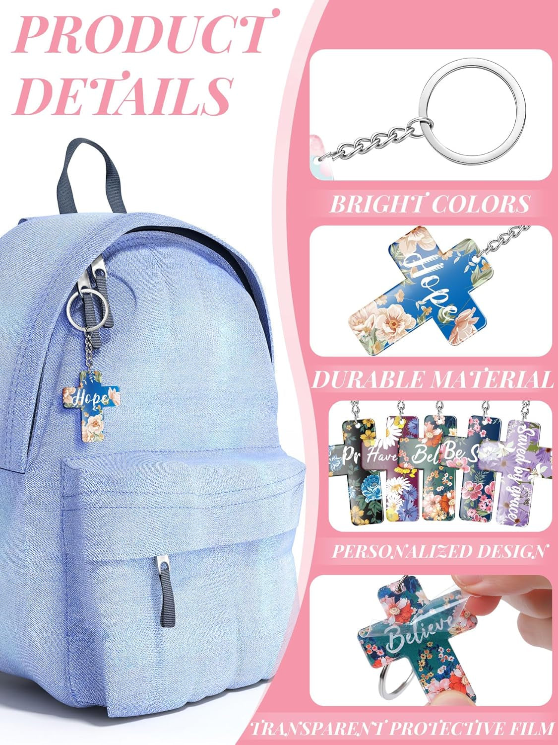 120 Pcs Bible Verse Keychains Christian Key Rings Cross Keychains Inspirational Acrylic Religious Key Rings Floral Bible Verse Jewelry for Women Men
