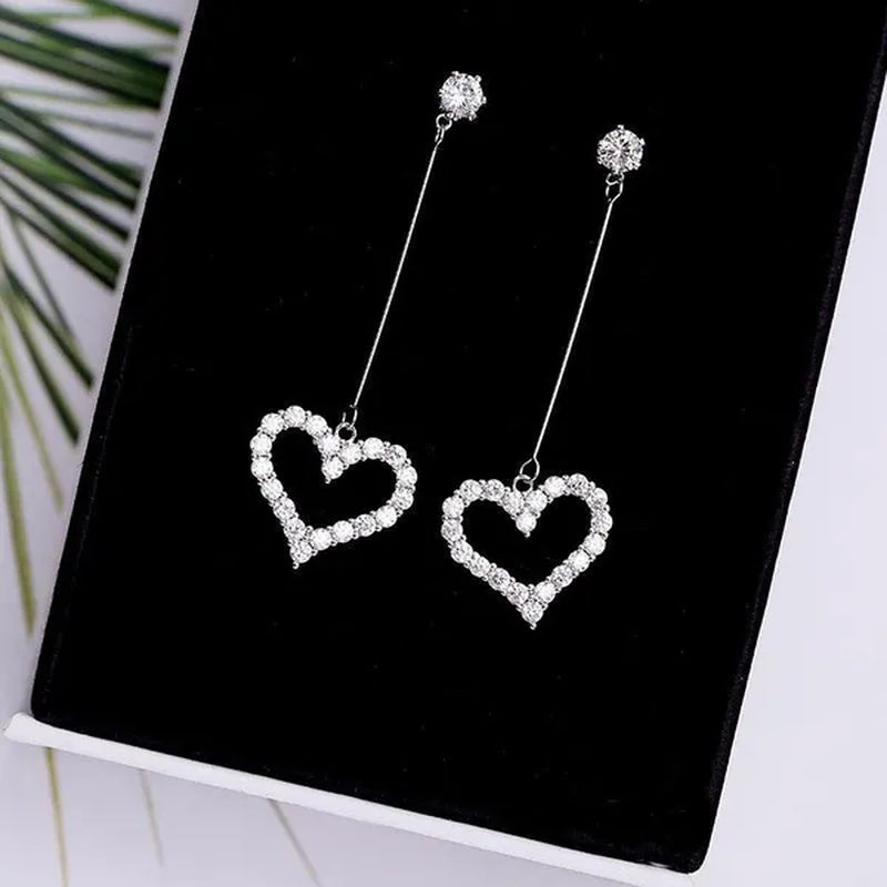 New Exquisite Korean Women's Fashion  Diamond Long Tassel Heart-shaped Pendant Earrings Jewelry Gift