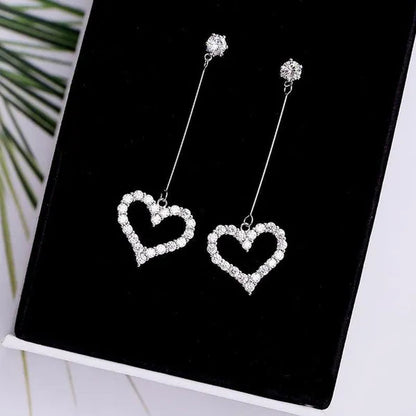 New Exquisite Korean Women's Fashion  Diamond Long Tassel Heart-shaped Pendant Earrings Jewelry Gift