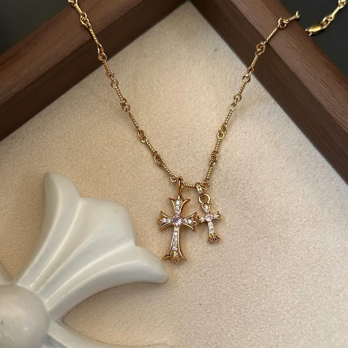 Cross Necklace 14K Gold Plated/Sterling Silver Double Cross Pendant Cz,Cubic Zirconia Cross Necklaces for Women Men Jewelry Birthday Gifts