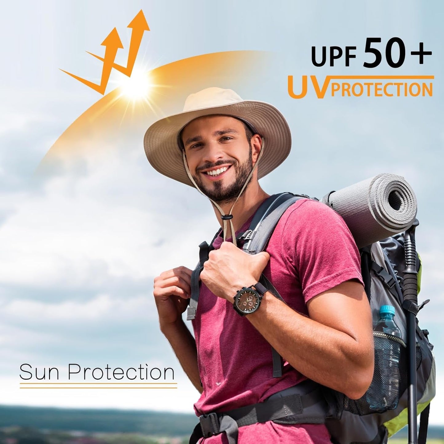 Sun Hat for Men Women UPF 50+ Fishing Hat Wide Brim Bucket Hat with UV Protection Summer Hat for Hiking, Beach, Safari