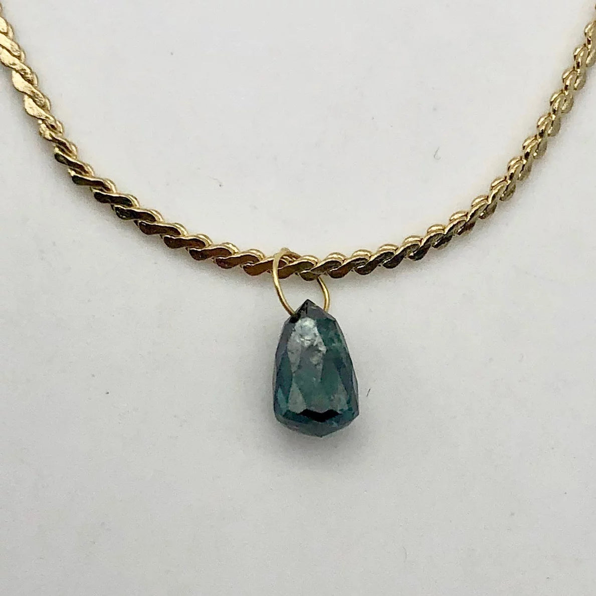 Blue Diamond Briolette 18K Gold Pendant | .8 Cts | 6X4Mm | - WORLD TIME VISITS