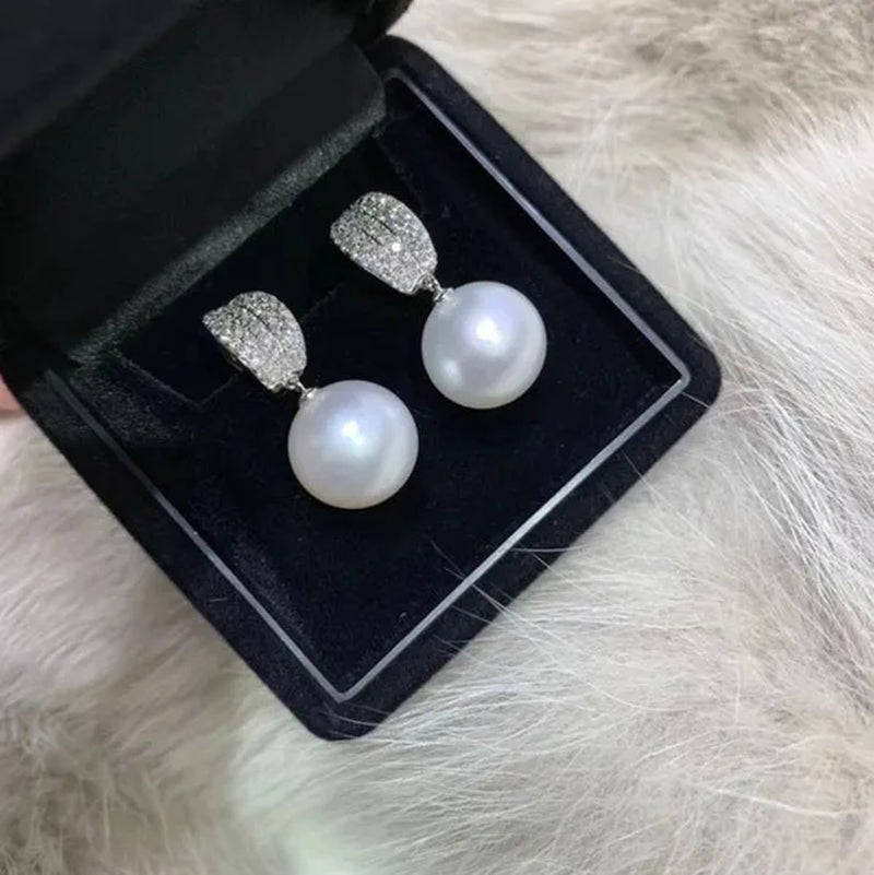 Fashion Jewellery Lady Pearl Ear Studs 925 Sterling Silver Diamond Earrings