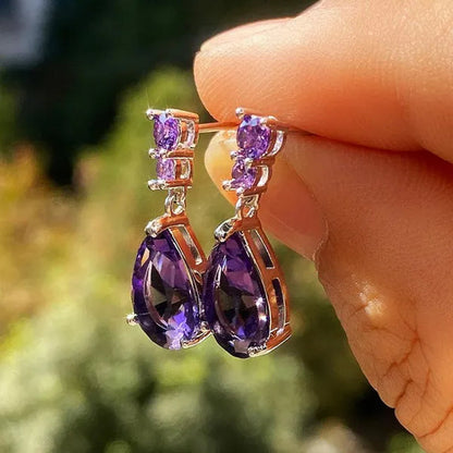 Exquisite Waterdrop Amethyst Drop Earrings for Women Engagement Wedding Jewelry Lover Birthday Gift