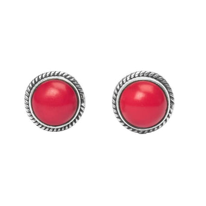 Coral Stone Stud Post Earrings, 925 Sterling Silver Gemstone Earring 6 MM round Girls Women Gift