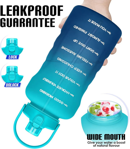 1 Gallon Water Bottles with Straw, 128 Oz / 3.8L Water Bottle BPA Free Innovative 2-IN-1 Lid Gym Bottle with Times to Drink Motivational, Large for Sports Fitness Camping Water Jug One Gallon