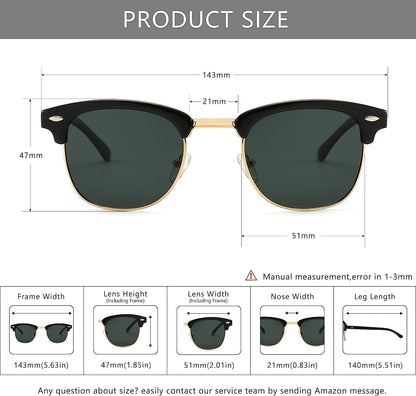 Polarized Sunglasses for Men and Women, Classic Half-Frame Retro Shades for Driving, Travel, and Outdoor Activities