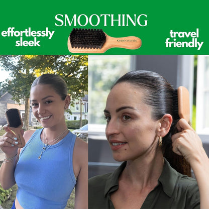 Soft Boar Bristle Slick Back Hair Brush - Hairbrush for Smoothing, Fades, Beards, 360 Waves to Style, Polish, & Lay down Hair to Create a Sleek Ponytail Bun Hairstyle for Women & Men