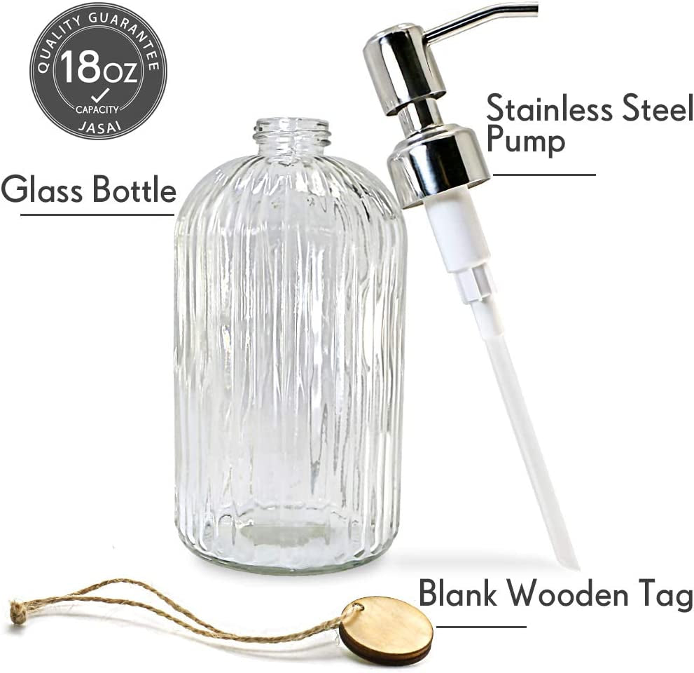 18 Oz Clear Glass Soap Dispenser with Rust Proof Stainless Steel Pump, Refillable Liquid Hand Soap Dispenser for Bathroom, Premium Kitchen Soap Dispenser (Clear). - WORLD TIME VISITS