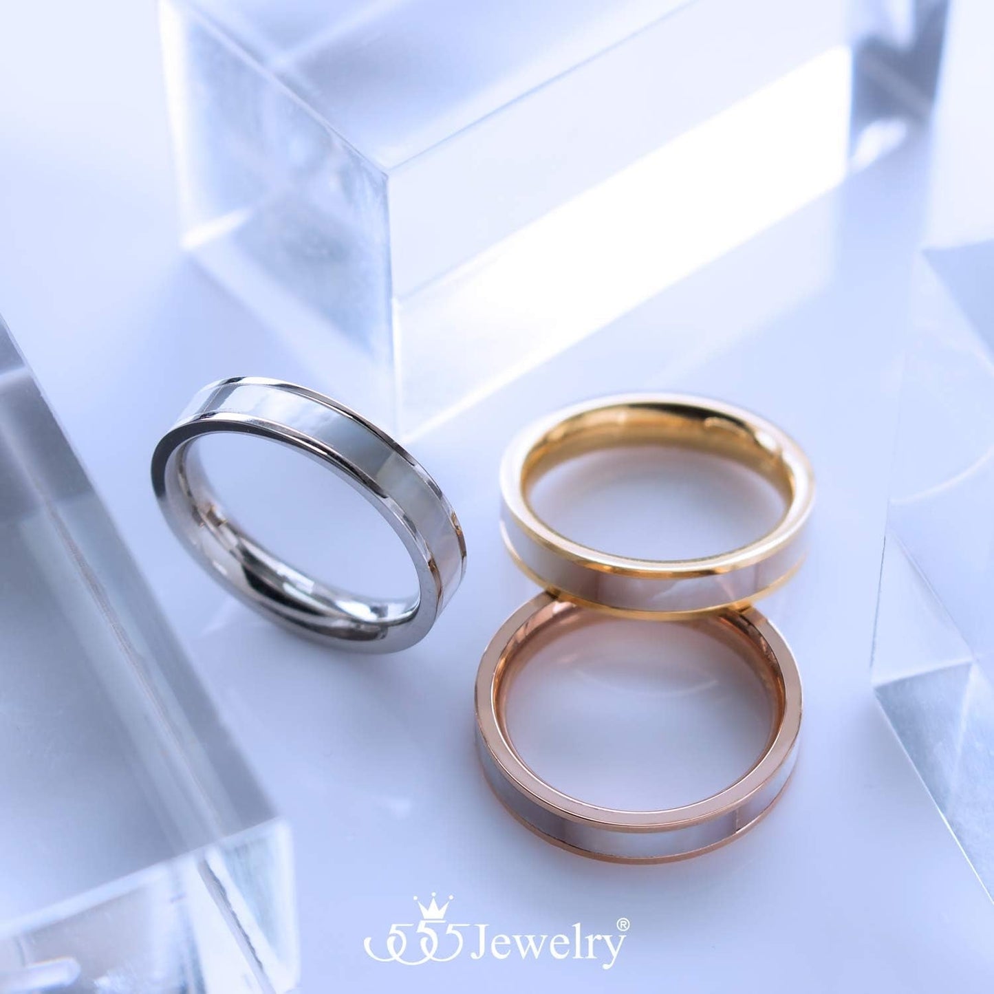 4Mm Mother of Pearl Abalone Shell Inlay Band Ring for Women & Ladies