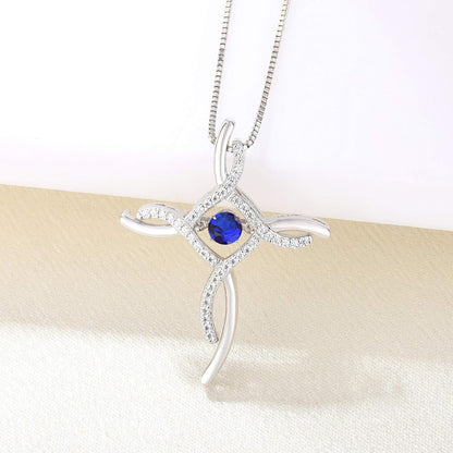 Celtic Knot Cross Necklace Sterling Silver Cubic Zirconia Loop Infinity Pendant Dancing Bristhstones Crucifix Jewelry
