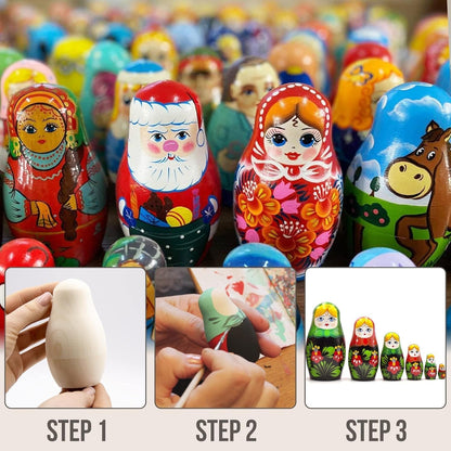 Blank Russian Nesting Dolls Lot of 5 Sets by 6 Pcs - Unpainted Russian Matryoshka Dolls to Paint