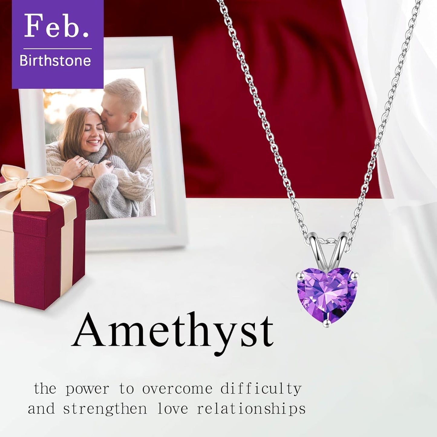 Heart Birthstone Necklace for Women - Dainty Heart Birthstone Pendant Sparkle 925 Sterling Silver Necklace Anniversary Birthday Gifts for Women Mom Wife Daughter Grandma Jewelry Gifts - WORLD TIME VISITS
