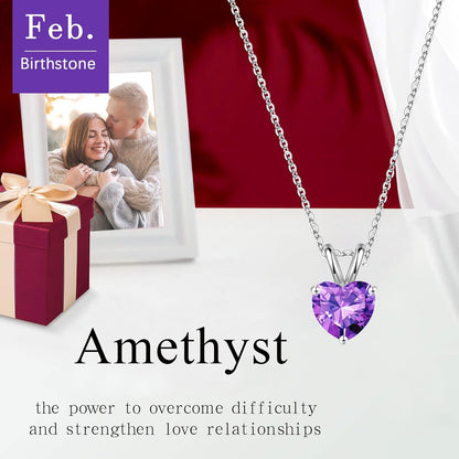 Heart Birthstone Necklace for Women - Dainty Heart Birthstone Pendant Sparkle 925 Sterling Silver Necklace Anniversary Birthday Gifts for Women Mom Wife Daughter Grandma Jewelry Gifts - WORLD TIME VISITS