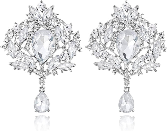 2 Pieces Crystal Rhinestone Marquise Pear-Shaped Teardrop Flower Brooch Pin Set for Women