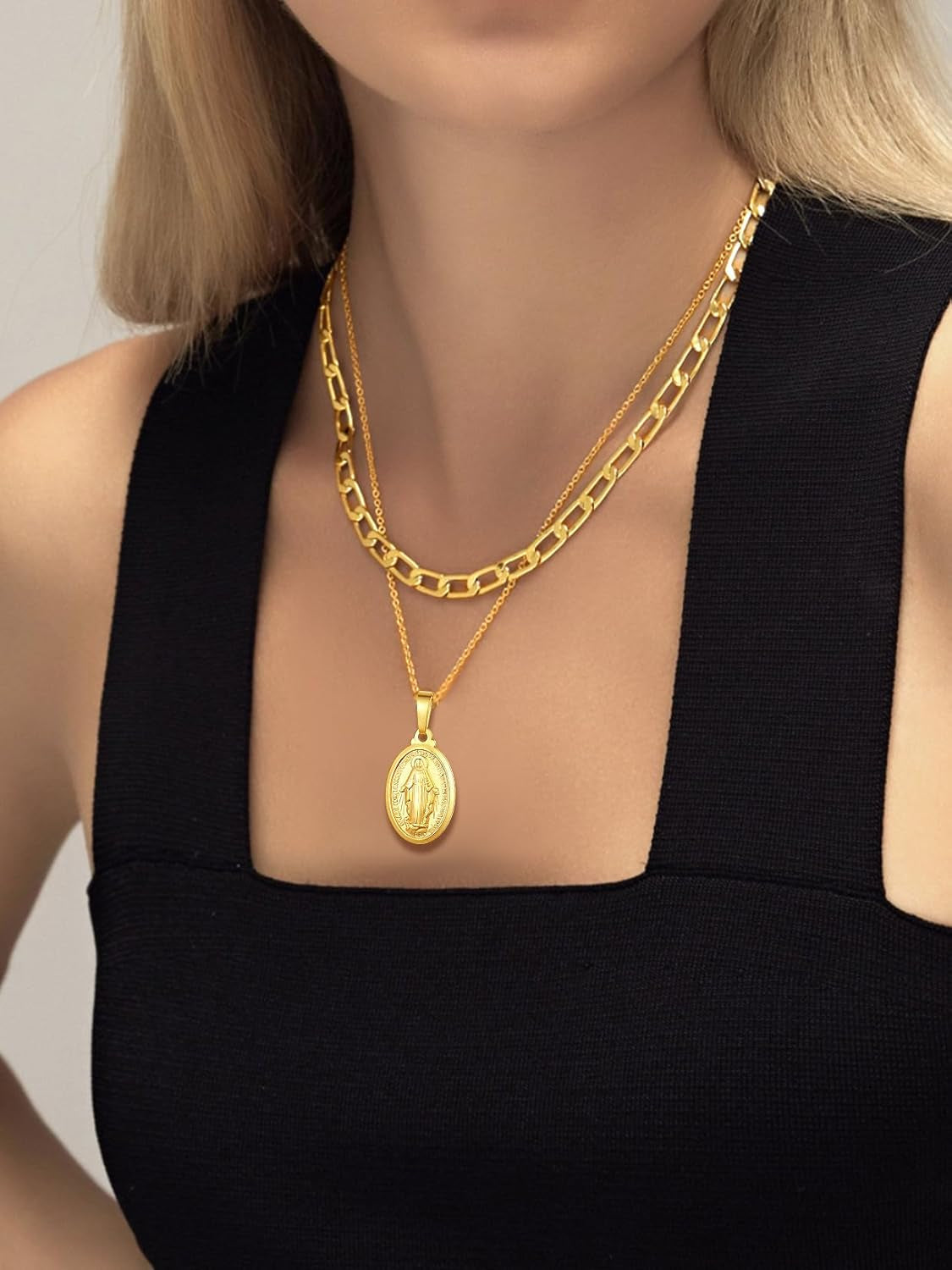 Virgin Mary Necklace 18K Gold Plated Women/Men Christian Jewelry Our Lady of Guadalupe Medal Pendant Mother Mary Necklace