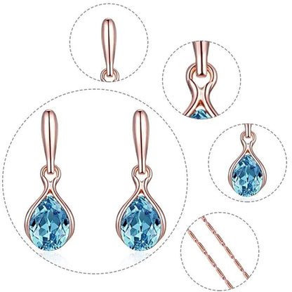 3 Pcs/set Elegant Luxury Design Wedding Earrings Rose Gold Necklace Earrings Crystal Pendant Set Jewelry Set