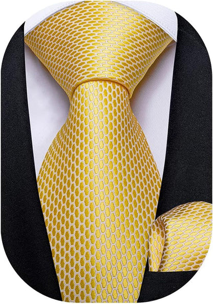 Mens Solid Color Tie and Pocket Square Set Woven Silk Plain Necktie & Handkerchief for Men Wedding Party Formal