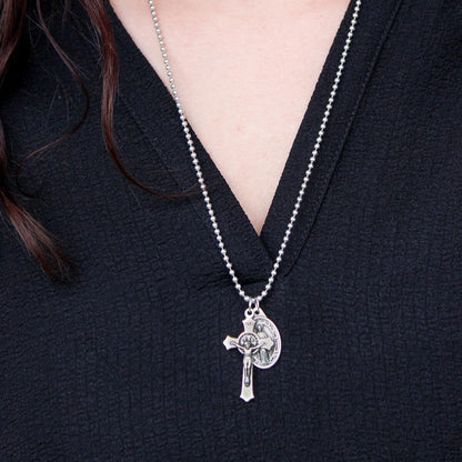 Catholic Necklace St Benedict Crucifix and Miraculous Medal Hypoallergenic Necklace on 24" Ball Chain - Jesus Mary Chain Catholic Necklace for Men, Women, Adults