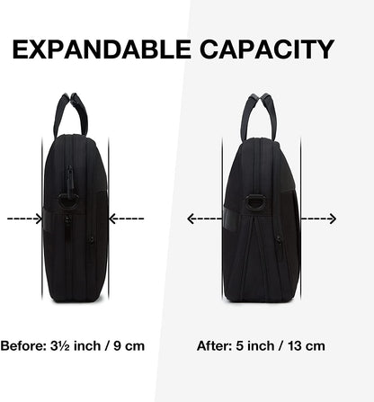 17.3 Inch Expandable Slim Laptop Briefcase for Business Travel, Water-Resistant Work Bag with Organizer Compartment, Black