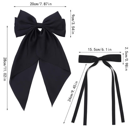 6 PCS Satin Big Hair Bows for Women Hair Ribbons Oversized Long Tail White Black Bow for Hair Bow Large Hair Ribbon Barrettes Metal Clips Bowknot Hair Accessories