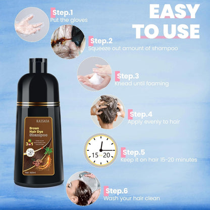 KAISASA Hair Color Shampoo, Brown Hair Dye Shampoo 3 in 1 for Women&Men, Herbal Ingredients, Shampoo Hair Dye in Minutes/Semi-Permanent/(16.9 FL OZ)