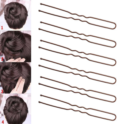 300 Hair Bun Bobby Pins U Shaped Pin Hair Grips to Clip Ballet Hair Net for Women 7 CM/2.8 Inch Brown