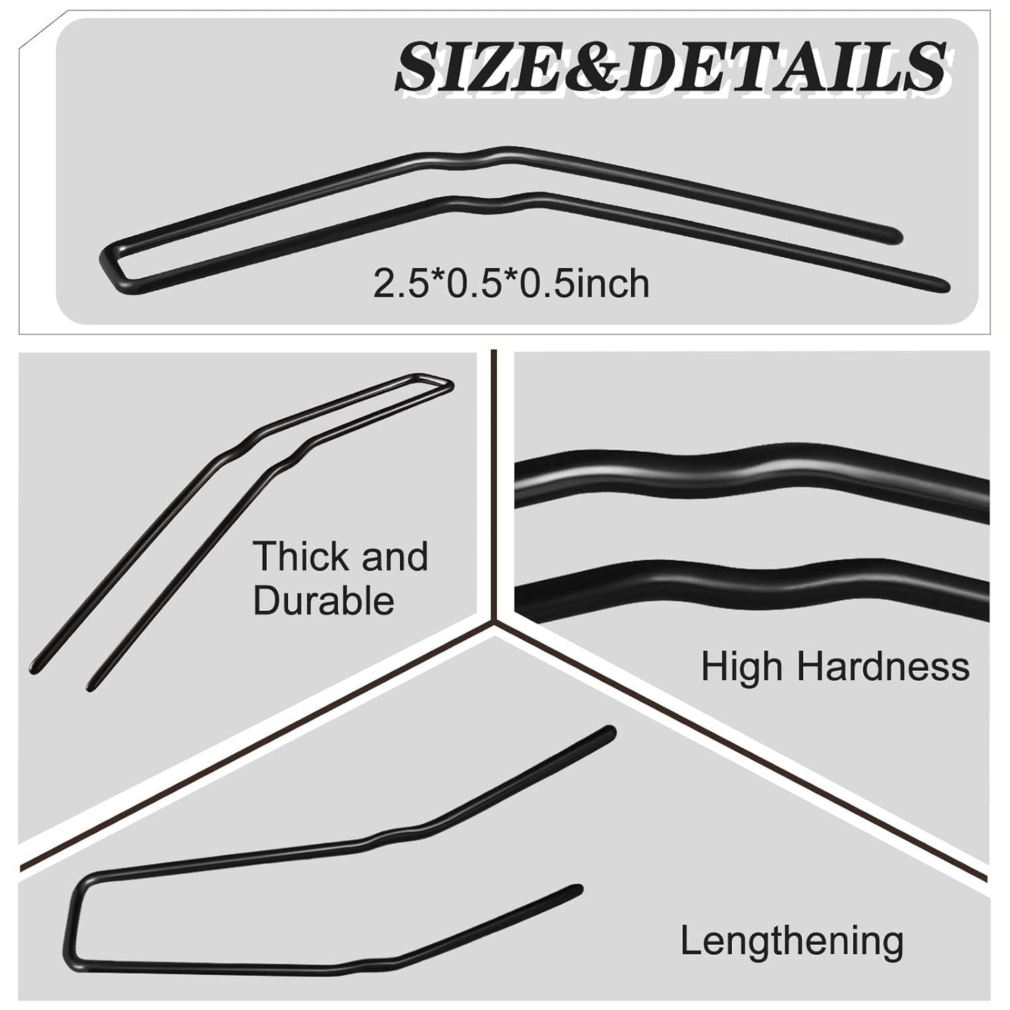 24 Pcs U Shaped Hair Pins, Ballet Bobby Pins for Updo with Storage Box, Metal U Bun Hair Forks for Women Girls, Thick, Thin, Long, Curly Hair - Hair Styling (Black, 2.5 Inch)
