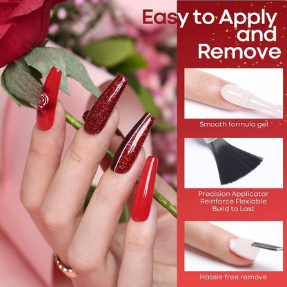 Red Gel Nail Polish Set 6 Colors, White Glitter Sparkle Bright Burgundy Dark Rose Champagne Silver Candy Cane Nail Gel Kit Soak off Nail Art Gel Design Mani Salon DIY Gift for Girls Women