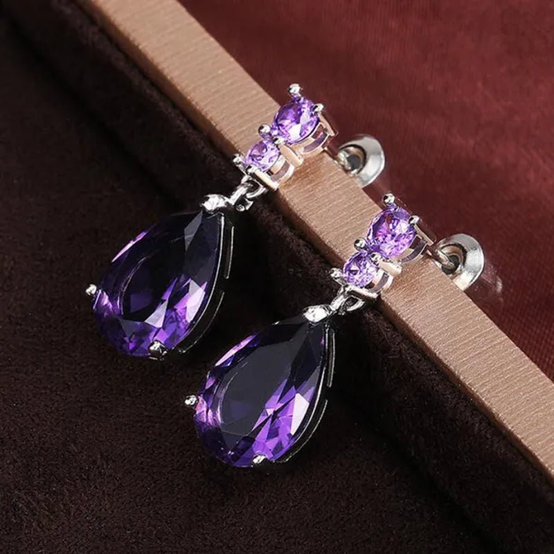 Exquisite Waterdrop Amethyst Drop Earrings for Women Engagement Wedding Jewelry Lover Birthday Gift