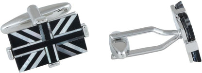 Luxury Mother of Pearl Onyx Black & White Union Jack Flag Cufflinks with Presentation Jewelry Box Handmade Cufflinks & Shirt Accessories Mens Cuff Link Dress Shirt