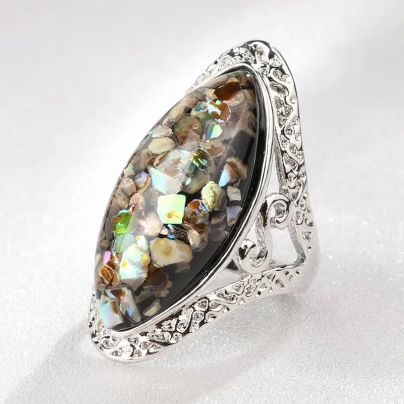 Vintage Jewelry Magic Natural Shell Silver Ring Ancient Silver Carved Big Ring Couple Antique Jewelry Sterling Silver Bride Wedding Engagement Vintage Men Ring Gift Aneis Feminino Bijoux