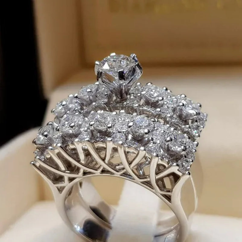 Dazzling Bridal Engagement Marriage Jewelry Set Exquisite Anniversary Commitment Gift Party Jewelry Size 5-11