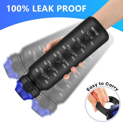 32Oz Water Bottle 316 Stainless Steel with Time Marker, 1000Ml Insulated Water Bottle Double Walled with Handle, Metal Thermoses Keep Cold & Hot 24H for Men, Women & Kids BLACK