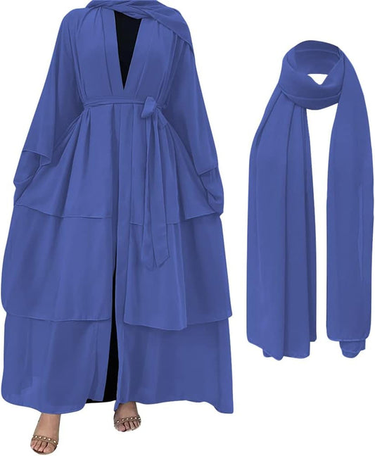 Muslim Abaya Dress for Women - Long Sleeve Islamic Dubai Abaya Cardigan Robe - Middle East Prayer Dress with Hijab - WORLD TIME VISITS