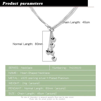 2020Fashion 925 sterling silver necklace female heart pendant multi-layer snake chain solid silver necklace girls fashion jewelry