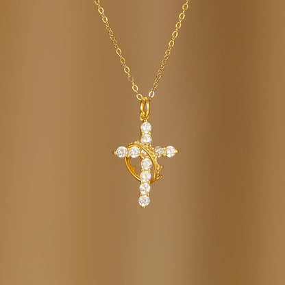 925 Sterling Silver Cross with Crown Necklace for Women 14K Gold Plated Cubic Zirconia Crucifix Pendant Necklaces Adjustable Choker Necklace Baptism Religious Christian Faith Jewelry Easter Gifts