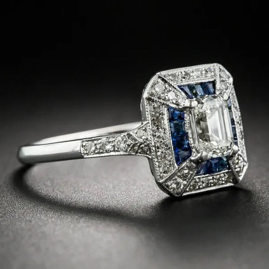 1.69 Carat Emerald-Cut Art Deco Style Sapphire Engagement Ring - WORLD TIME VISITS